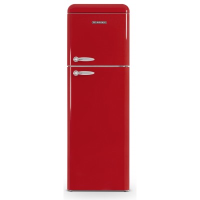 SCHNEIDER - SCDD309VR - Réfrigérateur 2 portes Vintage - 302L (227+75) - Froid brassé - Clayettes verre - Rouge